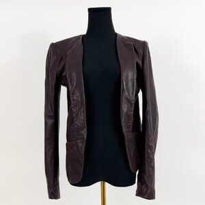 VINTAGE STYLE THEORY CALFSKIN LEATHER BLAZER PURPLE PLUM COLOR JACKET